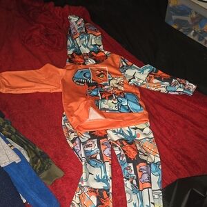 Orange Dino Hoodie and Pants Set